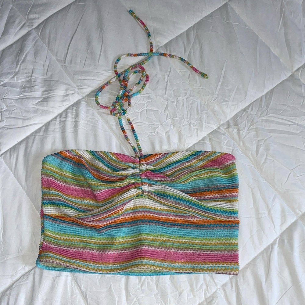 rainbow halter crop top